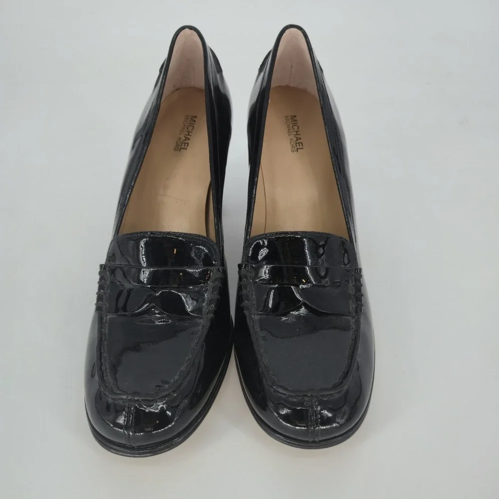 Michael Kors Bayville Black Patent Leather Heeled Penny Loafer Shoes Womens 9.5M - Picture 10 of 10